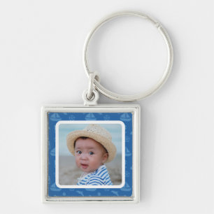 Llavero Foto personalizada de bebé niño con patrón náutico