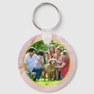 Llavero Foto personalizada de familia en mármol rosa elega