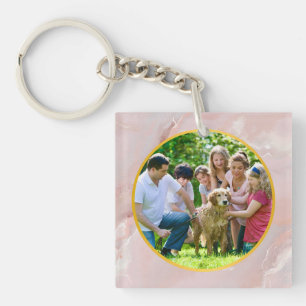 Llavero Foto personalizada de familia en mármol rosa elega