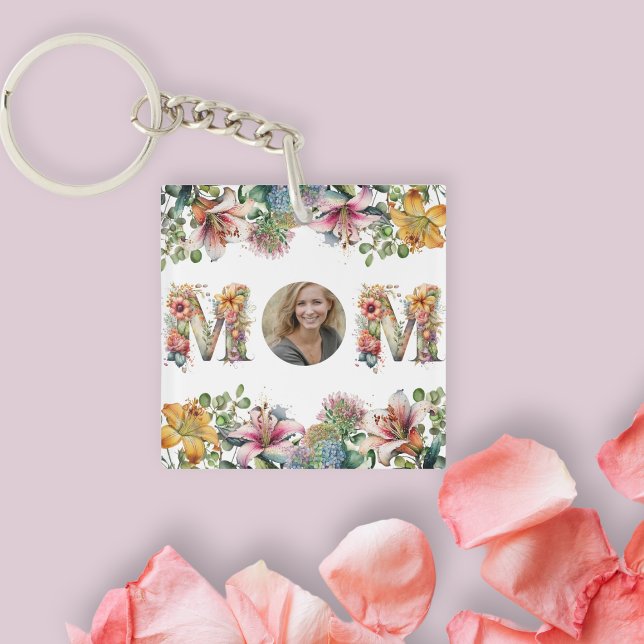 Llavero Foto personalizada de la flor del Día de la Madre  (Personalised MOM Mothers Day flower Photo Keychain)