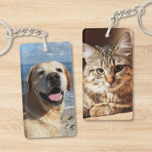 Llavero Foto personalizada de perro gato doble cara