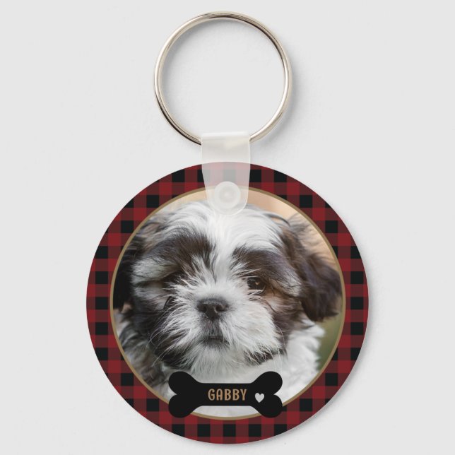 Llavero Foto personalizada de Red Plaid Mascota (Anverso)