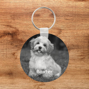 Llavero Foto personalizada en blanco y negro de perro masc