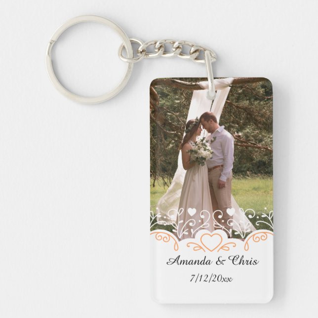 Llavero Foto personalizada, nombre y fecha del boda (Frente)
