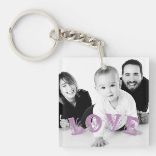 Llavero Foto personalizado con superposición de letras de 