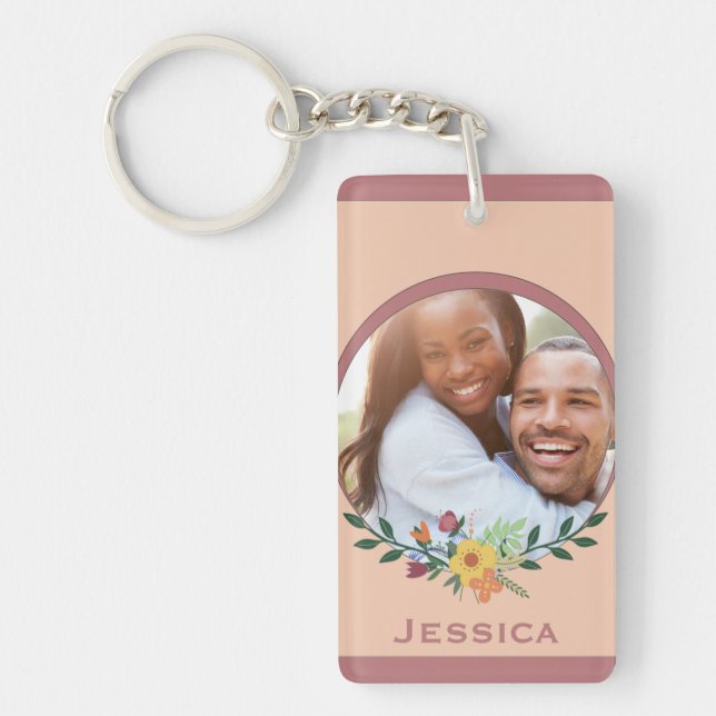 Llavero Foto personalizado Floral Rosa Personalizada (Frente)