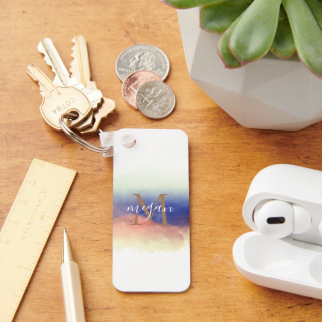 Llavero Foto personalizado moderna acuarela monogramada (Escritorio )