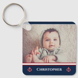 Llavero Foto personalizado Nautical Marine Navy Blanco Roj