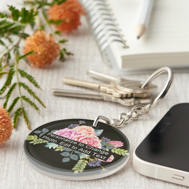 Llavero Foto personalizado Nombre Arte Monograma Cita Rond (Frente Derecha)