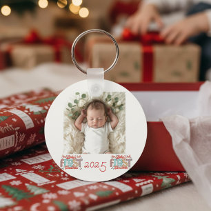 Llavero Foto Primer Navidad Rojo Personalizado