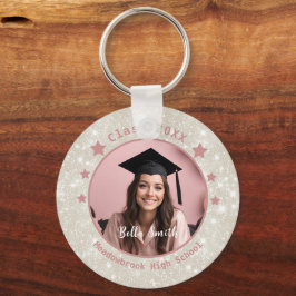 Llavero Foto Purpurina moderna de graduación rosada con po