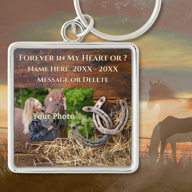 Llavero Foto: Regalos personalizados de recuerdo de caball (Photo Personalized, Horse Memorial Gifts. Horse memorial keychain in various shapes, sizes, prices. )