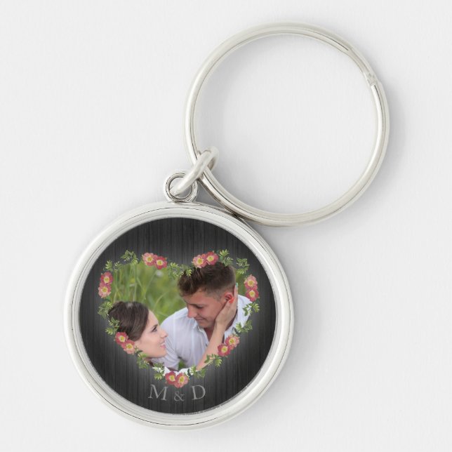 Llavero Foto Rustic Wood Floral Heart (Frente)