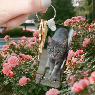 Llavero Foto vertical alta de gato con nombre rizado lindo