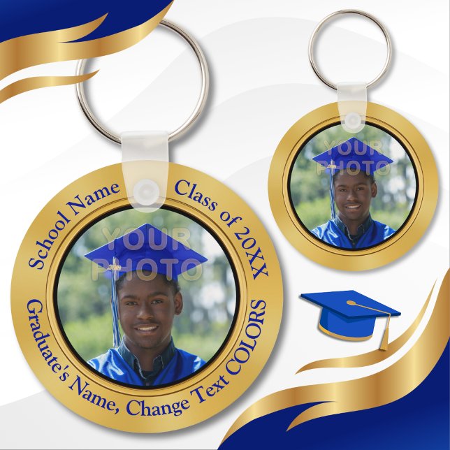 Llavero Foto y favores del partido de graduación personali (Cheap graduation party favors personalized. Blue and Gold graduation party supplies. Grad Souvenirs.)