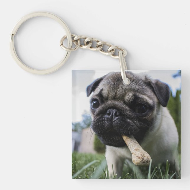 Llavero Foto y nombre personalizados de perro de pug (Frente)