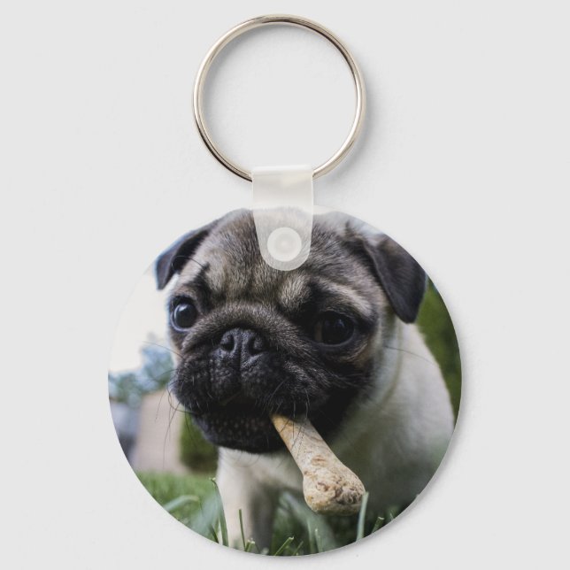 Llavero Foto y nombre personalizados de perro de pug (Anverso)