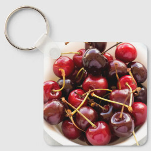 Llavero Fotografía de Cerezas Rojas Frescas en un Tazón