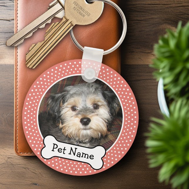 Llavero Fotografía de Mascota de puntos de hueso de perro  (Personalized Keychain - Add Your Pet Dog Photo)