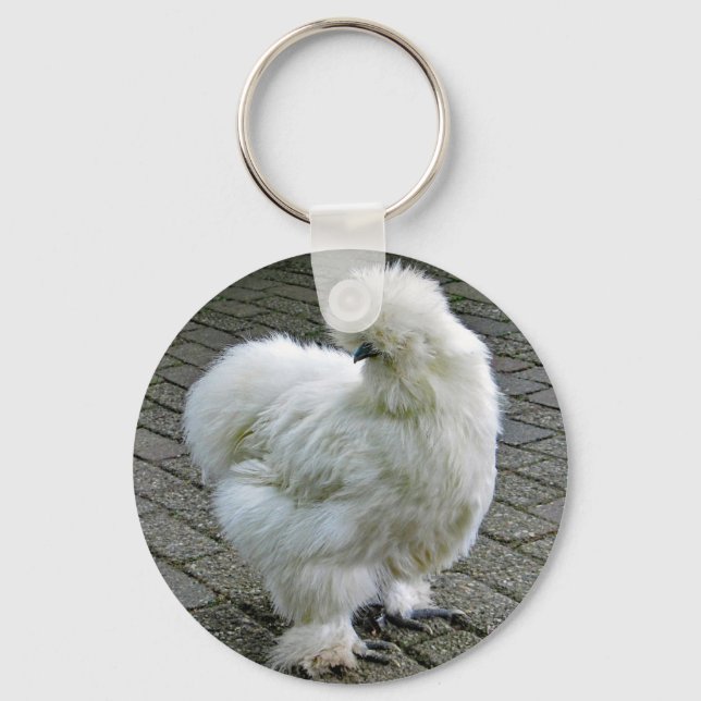 Llavero Fotografía de Silkie Blanco Pollo (Anverso)