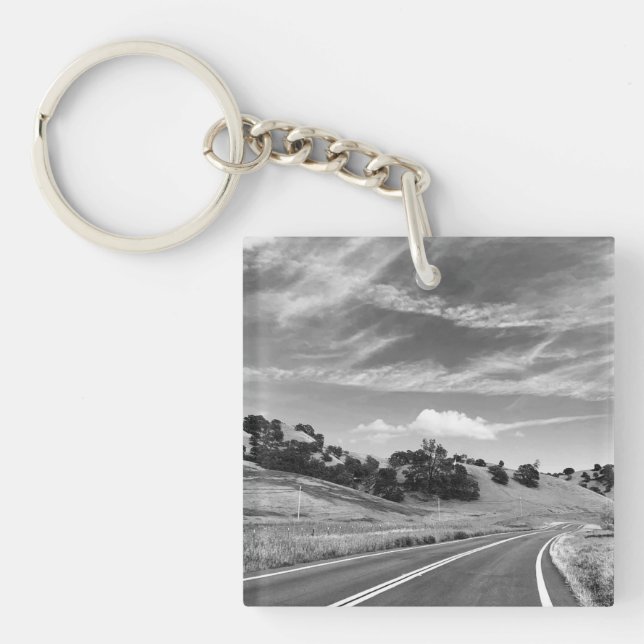 Llavero Fotografía en blanco y negro de Grey Road Californ (Frente)