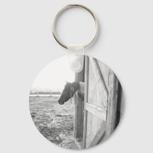 Llavero Fotografía en blanco y negro del caballo de grano