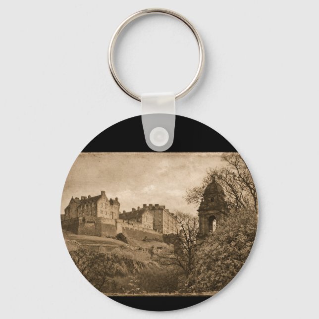 Llavero Fotografía Sepia del Castillo de Edimburgo (Anverso)