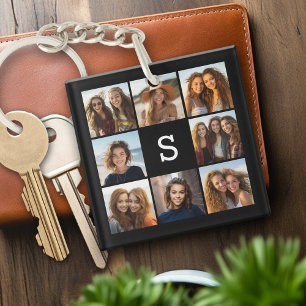 Llavero Fotomontaje Sólido Negro con Monograma Personaliza