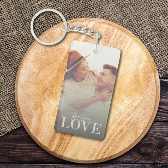 Llavero Fotos de filtro personalizadas y texto romántico (Personalised Filter Photo Forever Love Romantic Elegant Keychain)