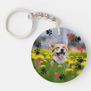 Llavero Fotos de Mascotas con Huellas Adorables y Corazone