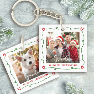 Llavero Fotos Navideñas Amor Abuela Doodles Rojo Verde