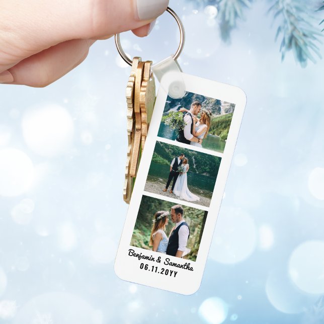 Llavero Fotos personalizadas de parejas recién casadas (Newlywed Couple Personalized Photo Booth Strip Keychain
)