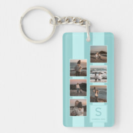 Llavero Fotos Simples Personalizadas en Azul Turquesa Clar