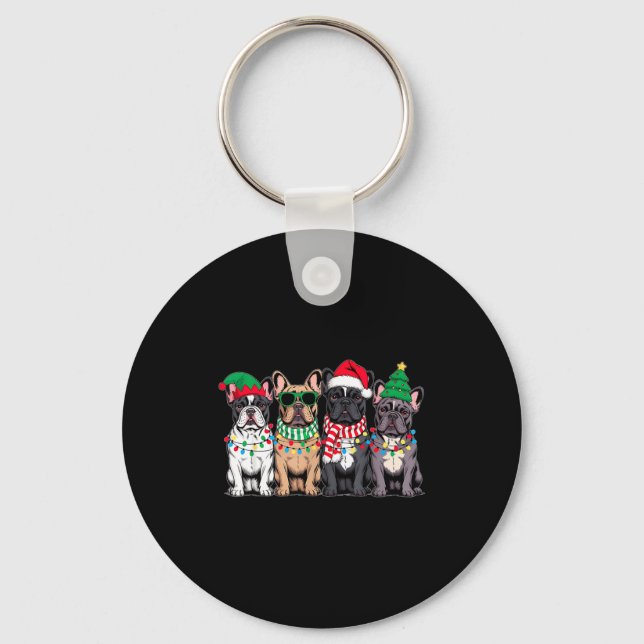 Llavero Four French Bulldog Dogs Christmas Funny Santa Rei (Anverso)
