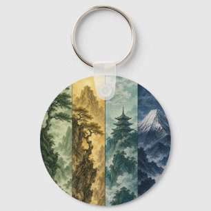 Llavero Four Seasons Mountain Paisaje de Tinta Japonesa
