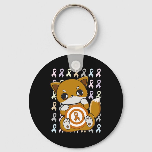 Llavero Fox Cute Con Cinta Naranja Para Concienciación Sob (Anverso)