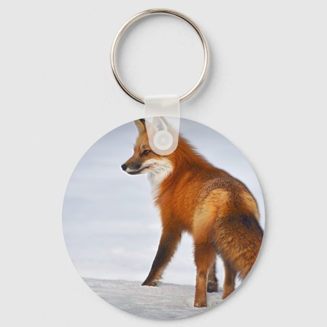 Llavero Fox roja en nieve de invierno (Anverso)