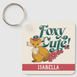 Llavero Foxy Cute con Flores Nombre Personalizado