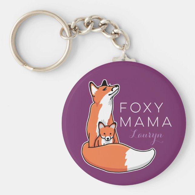 Llavero Foxy Fox Mama con bebé, personalizado (Frente)
