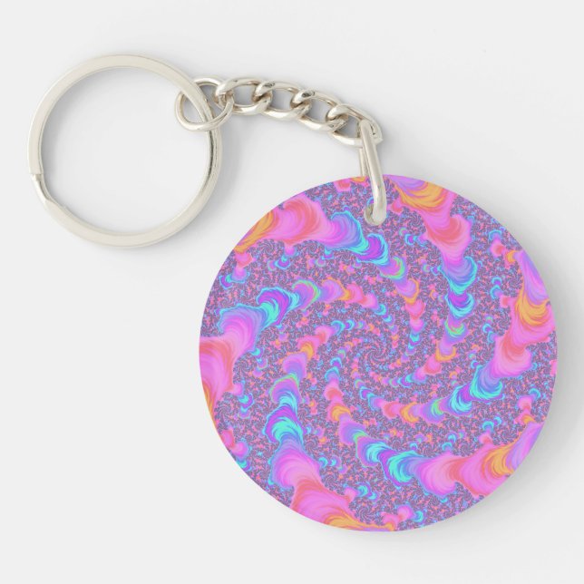 Llavero Fractal de espiral tripescente fluorescente Groovy (Frente)