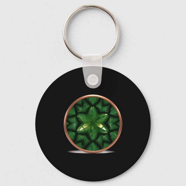 Llavero Fractal de estrella puntiaguda verde con marco de  (Anverso)
