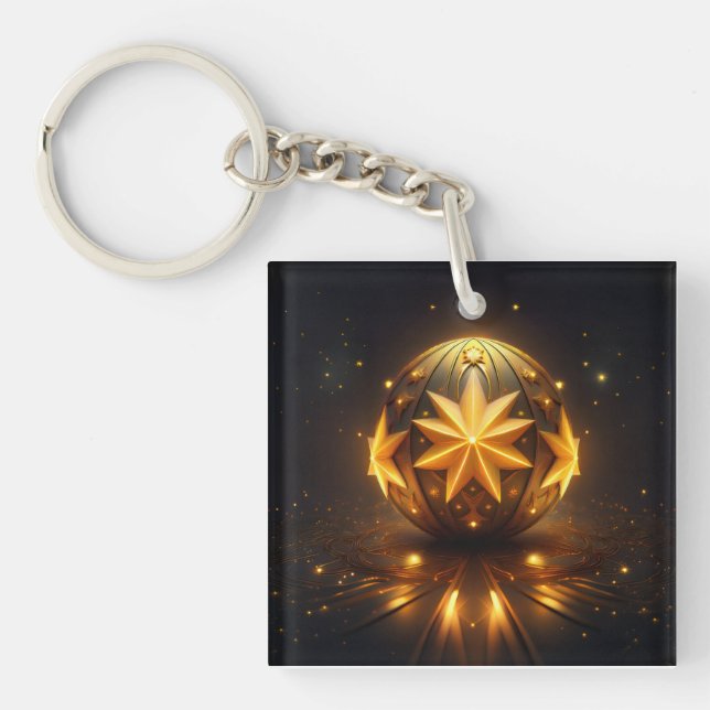Llavero Fractal Fantasía Esfera de Bronce Estrellas Dorada (Frente)