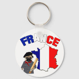 Llavero France - Pug with baguette - Keychain