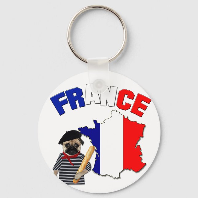 Llavero France - Pug with baguette - Keychain (Anverso)