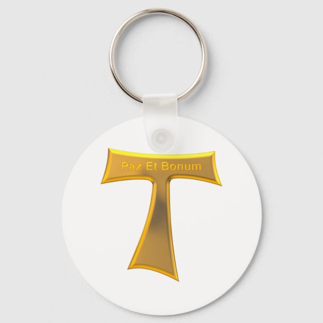 Llavero Franciscan Tau Cross Pax Et Bonum Gold Metallic (Anverso)