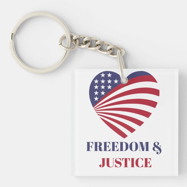 Llavero Freedom & Justice American Flag with Heart.  (Frente)