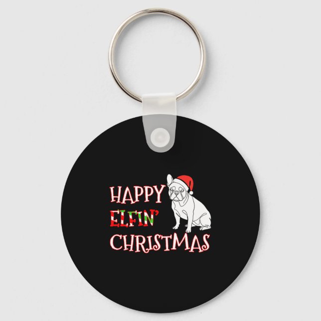 Llavero French Bulldog Funny Santa Hat Happy Elfin Christm (Anverso)