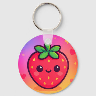 Llavero Fresa sonriente Kawaii sobre el fondo degradado pa