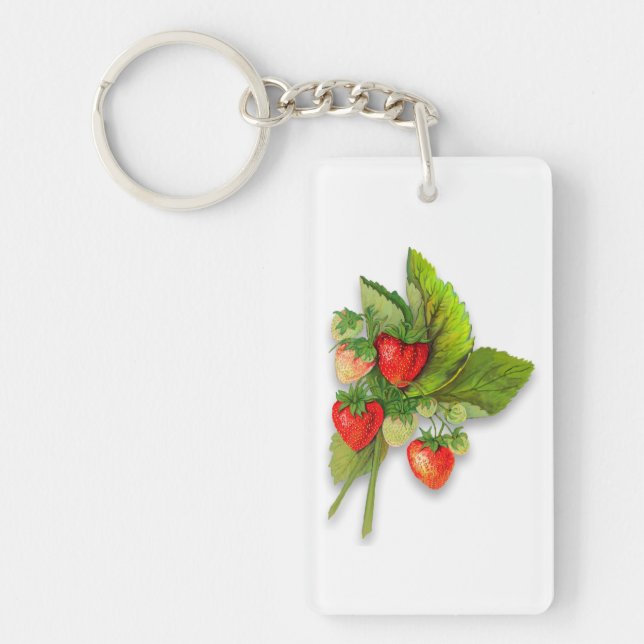 Llavero Fresas de época de bonito, mensaje hacia atrás (Frente)