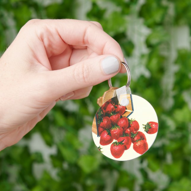 Llavero Fresas de época en cesta, fresas de frutas aliment (Mano)